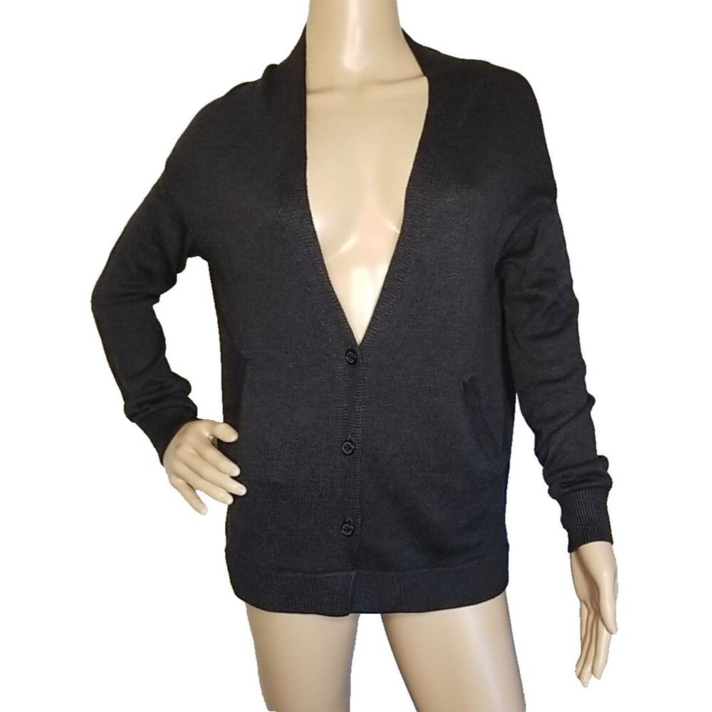 Lululemon Women's Knit V-Neck Button Up Cardigan Sweater Black Size 4         B3